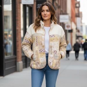#555 Printed Patched Sherpa Jacket